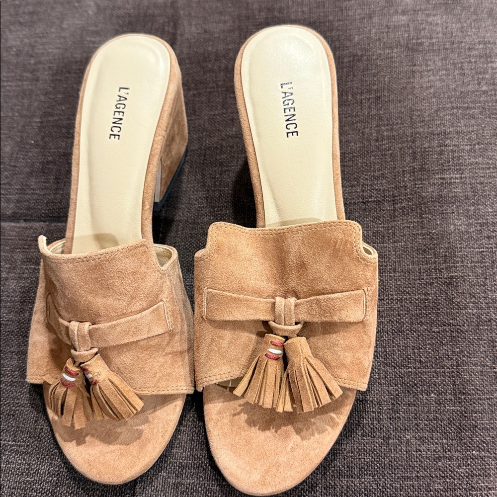 L'AGENCE Caramel Leather Suede Mules
